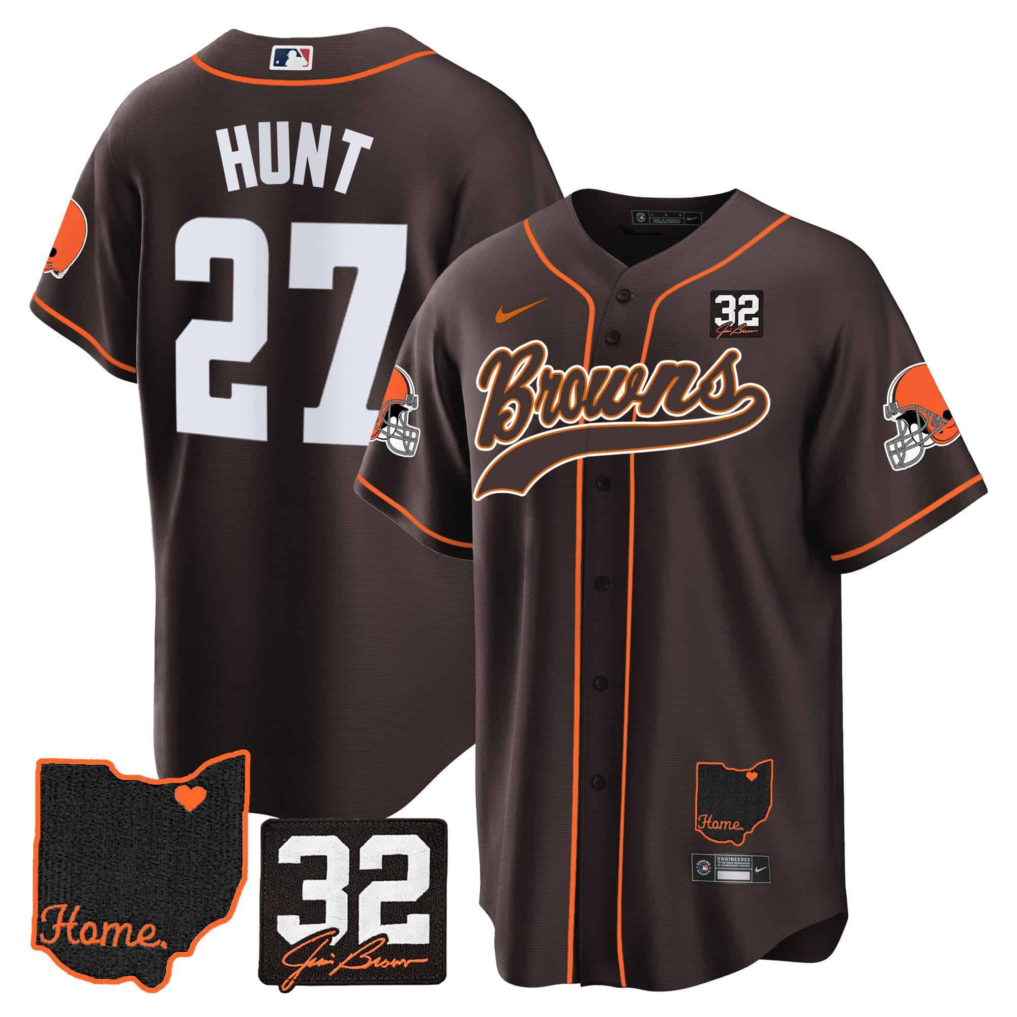 Men Cleveland Browns #27 Hunt Brown Memorial Home Patch Baseball 2024 Nike NFL Jersey style 1->indianapolis colts->NFL Jersey